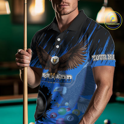 Personalized Eagle 8 Ball Pool Billiard Shirt For Men, Billiard Jerseys Team Polo & 1/4 Zip|Blue TDM3827