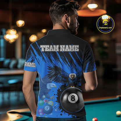 Personalized Eagle 8 Ball Pool Billiard Shirt For Men, Billiard Jerseys Team Polo & 1/4 Zip|Blue TDM3827