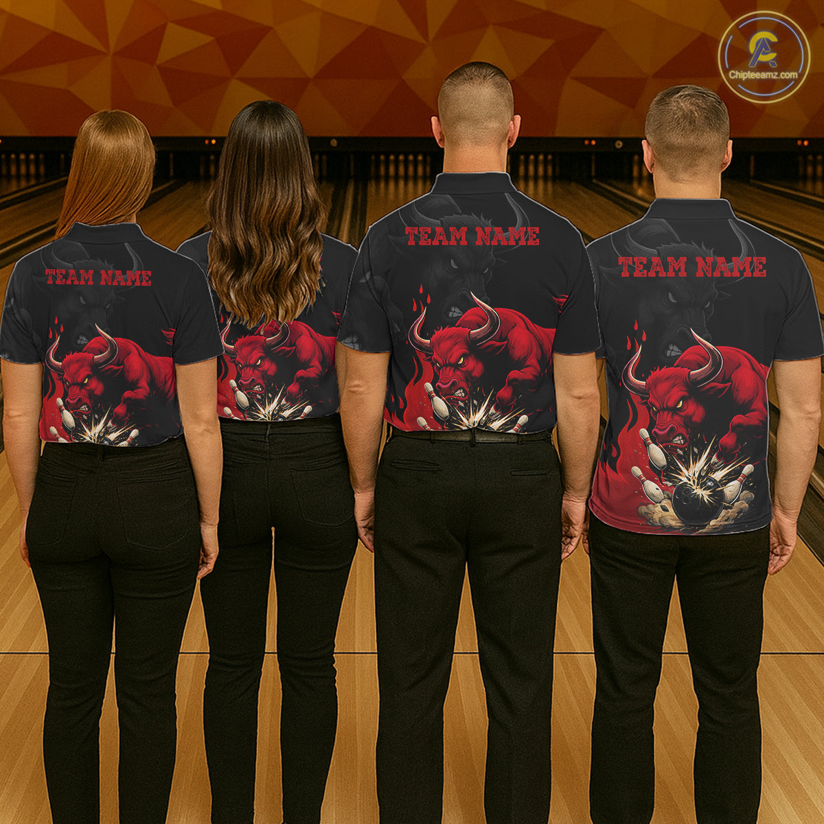 Black And Red Funny Bull Bowling Shirt For Men Custom Bowling Team Jersey Polo & Quarter Zip TDM6242