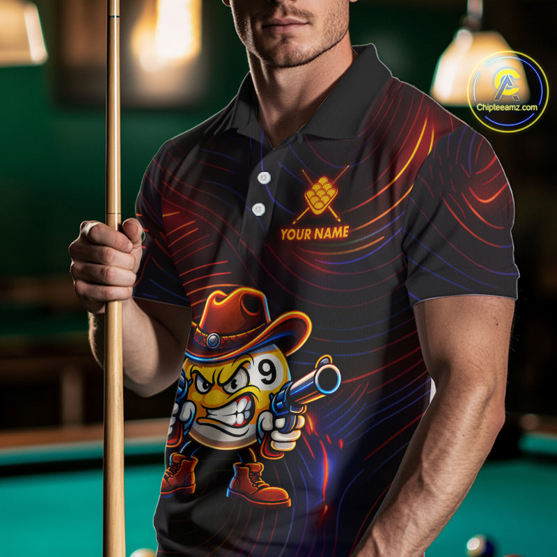 Funny Neon 9 Ball Billiard Shirt For Men Custom Pool Team Shirt, Billiard Jersey Polo & 1/4 Zip TDM6248