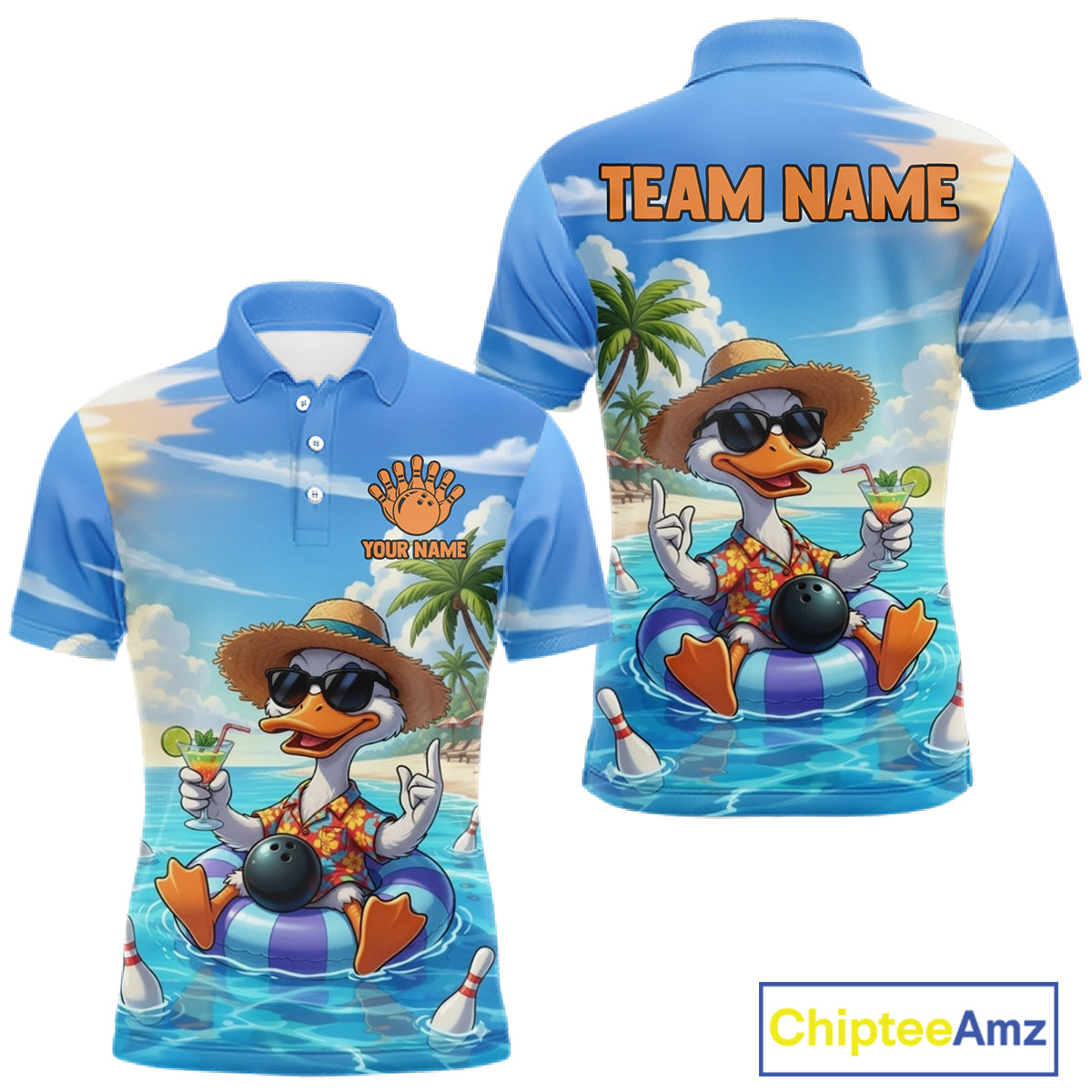 Funny Duck Bowling Jersey For Men Custom Tropical Beach Bowling Shirt Team Polo & Quarter Zip TDM6459
