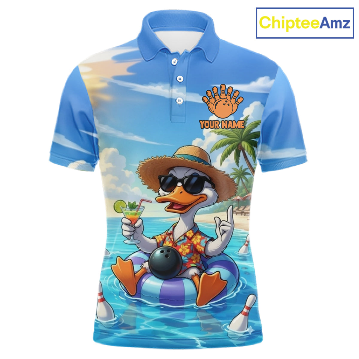 Funny Duck Bowling Jersey For Men Custom Tropical Beach Bowling Shirt Team Polo & Quarter Zip TDM6459