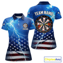 Load image into Gallery viewer, Blue Lightning US Flag Dart Shirt For Women Custom Dart Jersey Pocket Option TDM4114