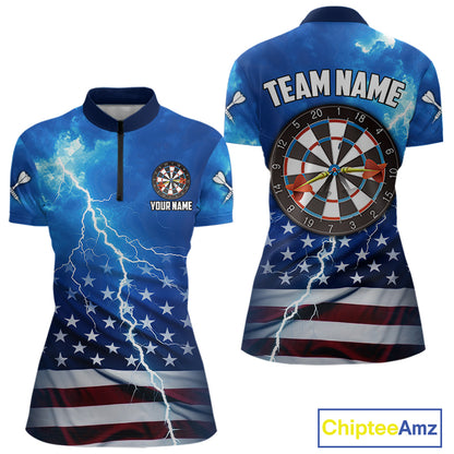 Blue Lightning US Flag Dart Shirt For Women Custom Dart Jersey Pocket Option TDM4114