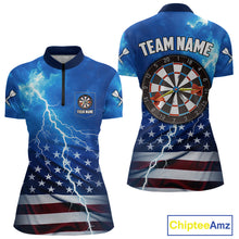 Load image into Gallery viewer, Blue Lightning US Flag Dart Shirt For Women Custom Dart Jersey Pocket Option TDM4114