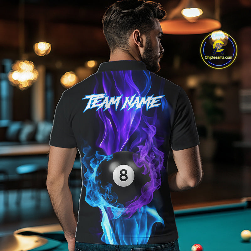 Purple Blue Flaming Smoke 8 Ball Billiard Shirts For Men, Pool Team Shirts Custom Billiard Jersey TDM5141