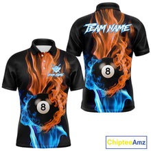 Load image into Gallery viewer, Blue And Orange Flaming Smoke 8 Ball Men&#39;s Billiard Shirt, Pool Team Shirts Custom Billiard Jersey TDM5142