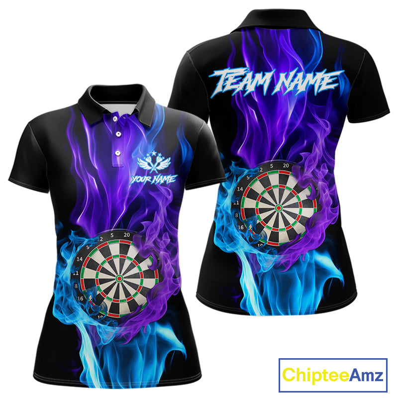 Purple And Blue Flaming Smoke Darts Shirt For Women Custom Darts Jersey Team Polo & Quarter Zip TDM5143