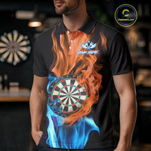 Load image into Gallery viewer, Blue And Orange Flaming Smoke Darts Shirt For Men Custom Darts Jersey Team Polo &amp; Quarter Zip TDM5144
