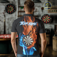 Load image into Gallery viewer, Blue And Orange Flaming Smoke Darts Shirt For Men Custom Darts Jersey Team Polo &amp; Quarter Zip TDM5144