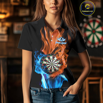Blue And Orange Flaming Smoke Darts Shirt For Women Custom Darts Jersey Team Polo & Quarter Zip TDM5144