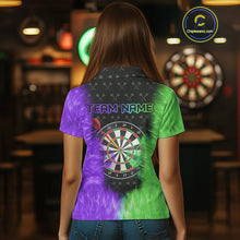 Load image into Gallery viewer, Green And Purple Flame Womens Dart Shirts Custom Dart Jersey Polo &amp; 1/4 Zip, Gifts For Dart Players TDM5145