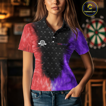 Red And Purple Flame Womens Dart Shirts Custom Dart Jersey Polo & 1/4 Zip, Gifts For Dart Players TDM5146