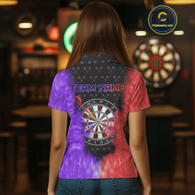 Load image into Gallery viewer, Red And Purple Flame Womens Dart Shirts Custom Dart Jersey Polo &amp; 1/4 Zip, Gifts For Dart Players TDM5146