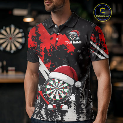 Grunge Black And Red Funny Santa Dartboard Custom Christmas Darts Shirt For Men, Darts Gifts TDM5147