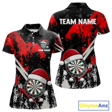 Load image into Gallery viewer, Grunge Black And Red Funny Santa Dartboard Custom Christmas Darts Shirt For Women, Darts Gifts TDM5147