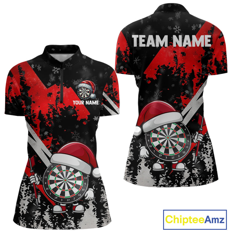 Grunge Black And Red Funny Santa Dartboard Custom Christmas Darts Shirt For Women, Darts Gifts TDM5147