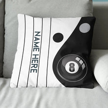 Load image into Gallery viewer, Custom Black White 8 Ball Pool Throw Pillow, Personalized Billiard Pillow Gifts TDM0859