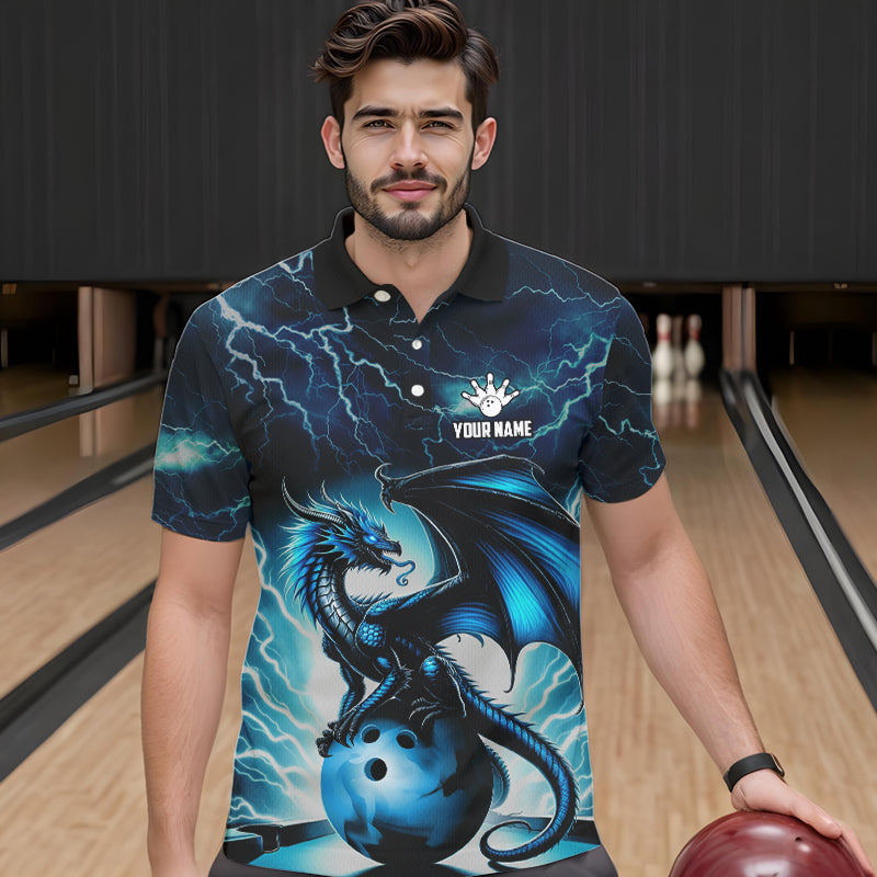 Blue Thunder Lightning Custom Dragon Bowling Shirts For Men, Bowling Team Jerseys Polo & 1/4 Zip TDM3678