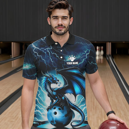 Blue Thunder Lightning Custom Dragon Bowling Shirts For Men, Bowling Team Jerseys Polo & 1/4 Zip TDM3678