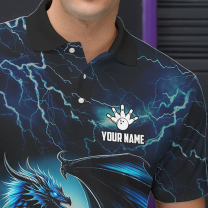 Blue Thunder Lightning Custom Dragon Bowling Shirts For Men, Bowling Team Jerseys Polo & 1/4 Zip TDM3678
