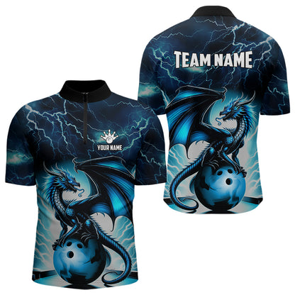 Blue Thunder Lightning Custom Dragon Bowling Shirts For Men, Bowling Team Jerseys Polo & 1/4 Zip TDM3678