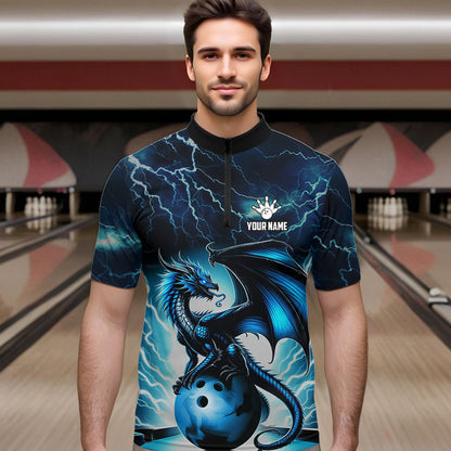 Blue Thunder Lightning Custom Dragon Bowling Shirts For Men, Bowling Team Jerseys Polo & 1/4 Zip TDM3678