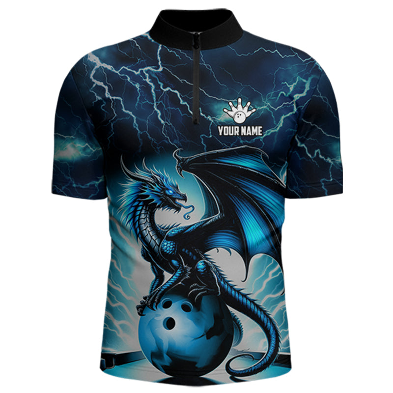 Blue Thunder Lightning Custom Dragon Bowling Shirts For Men, Bowling Team Jerseys Polo & 1/4 Zip TDM3678