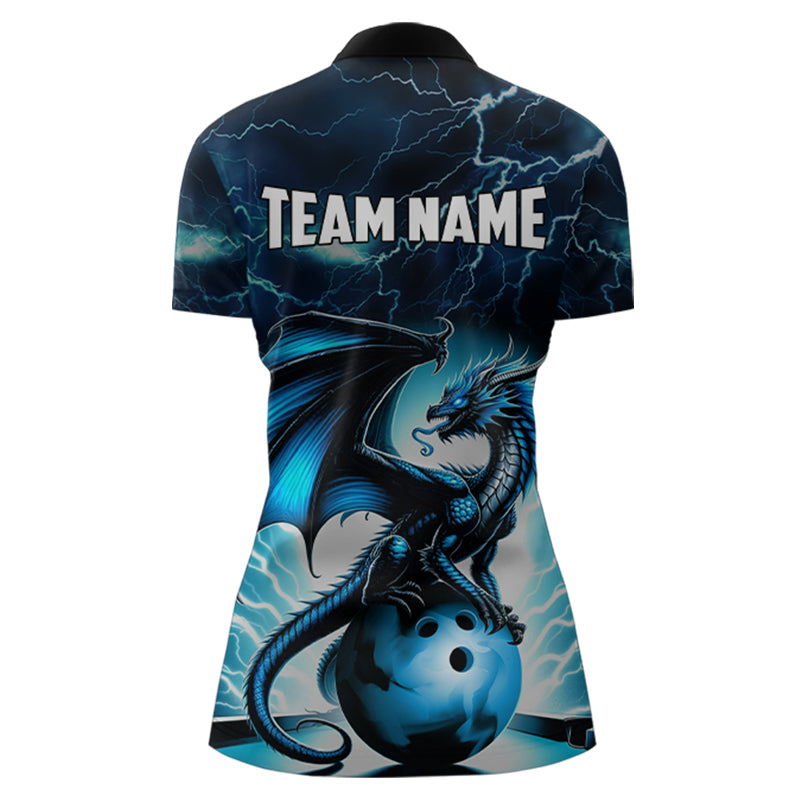 Blue Thunder Lightning Custom Dragon Bowling Shirts For Women, Bowling Team Jerseys Polo & 1/4 Zip TDM3678