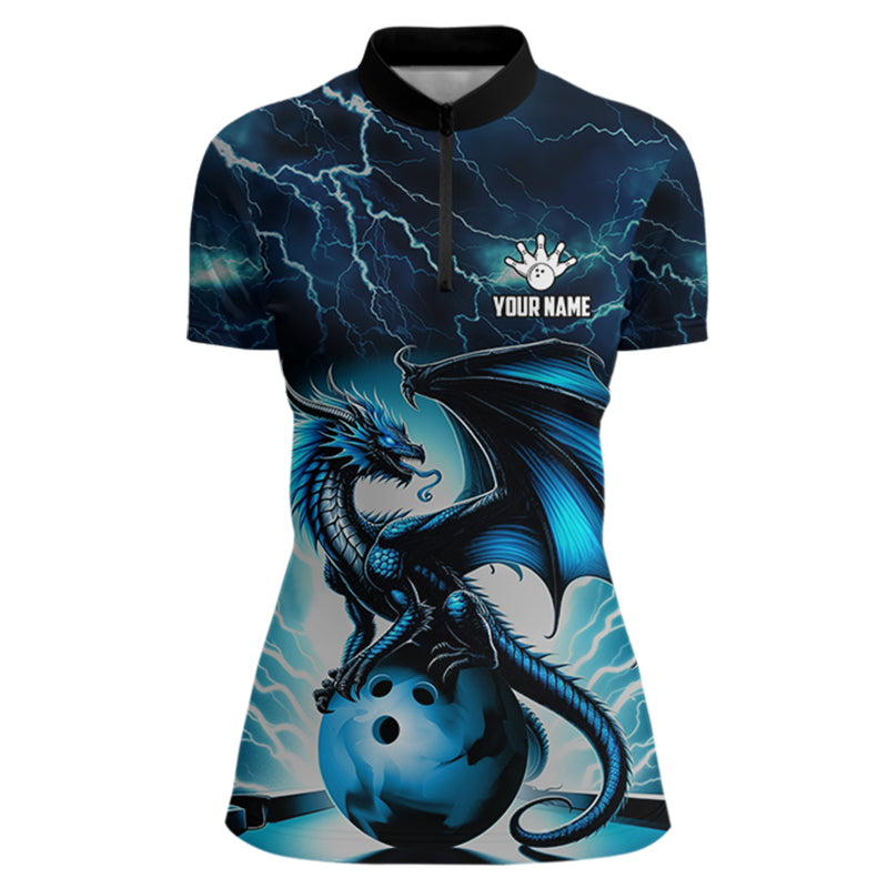 Blue Thunder Lightning Custom Dragon Bowling Shirts For Women, Bowling Team Jerseys Polo & 1/4 Zip TDM3678