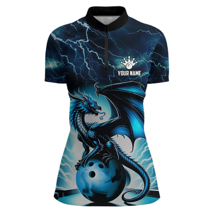 Blue Thunder Lightning Custom Dragon Bowling Shirts For Women, Bowling Team Jerseys Polo & 1/4 Zip TDM3678