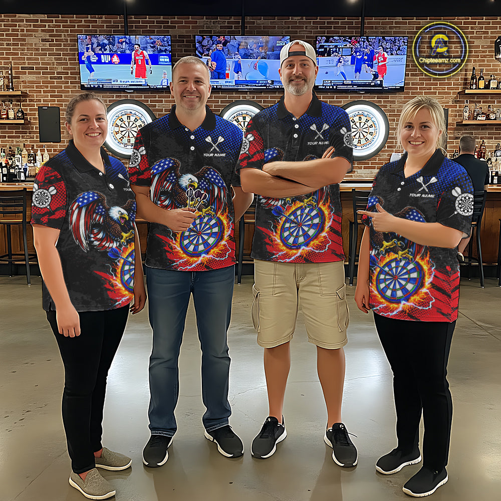 Patriotic American Flag Eagle Flame Darts Shirt For Men Custom Darts Jersey Team Polo & 1/4 Zip TDM6012
