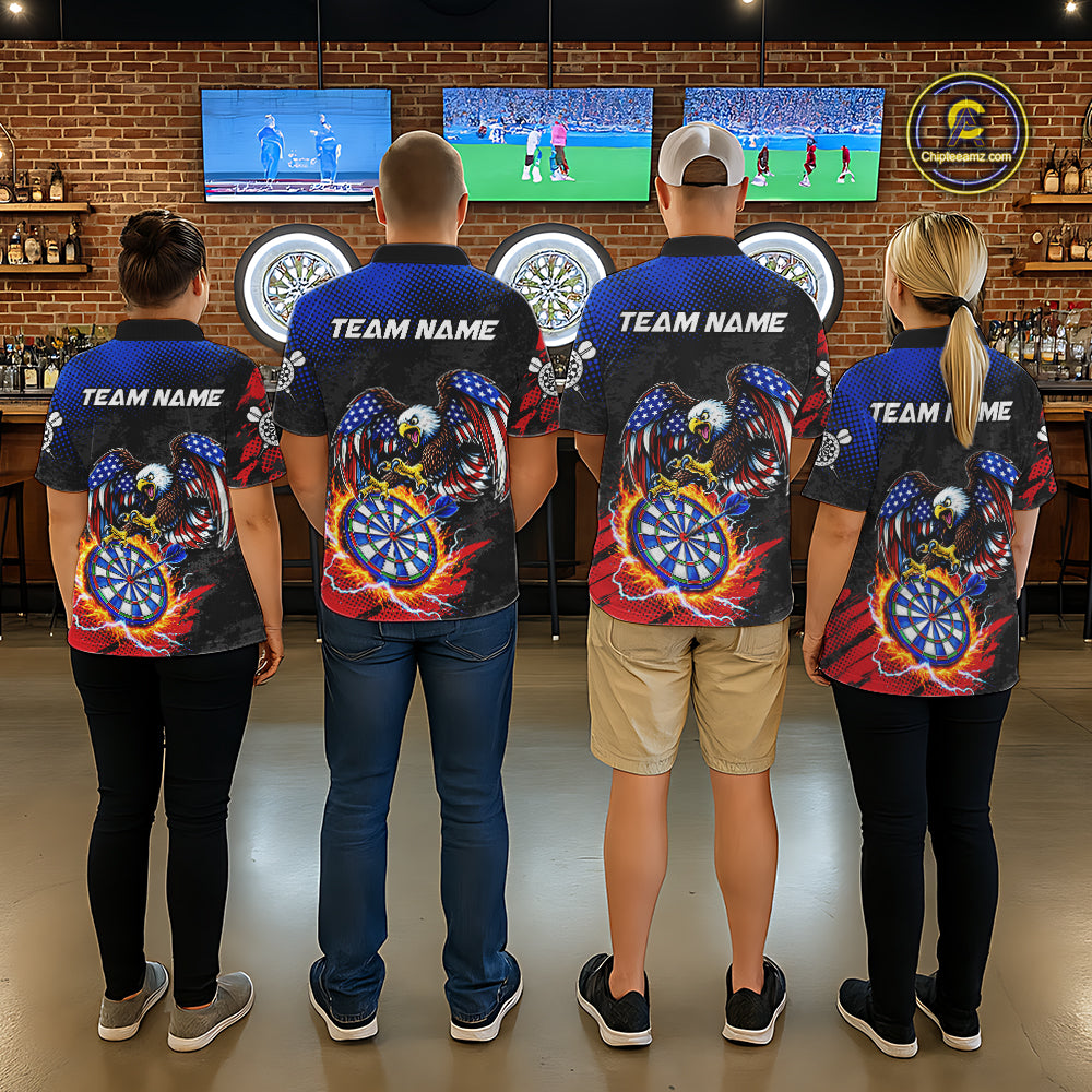 Patriotic American Flag Eagle Flame Darts Shirt For Men Custom Darts Jersey Team Polo & 1/4 Zip TDM6012