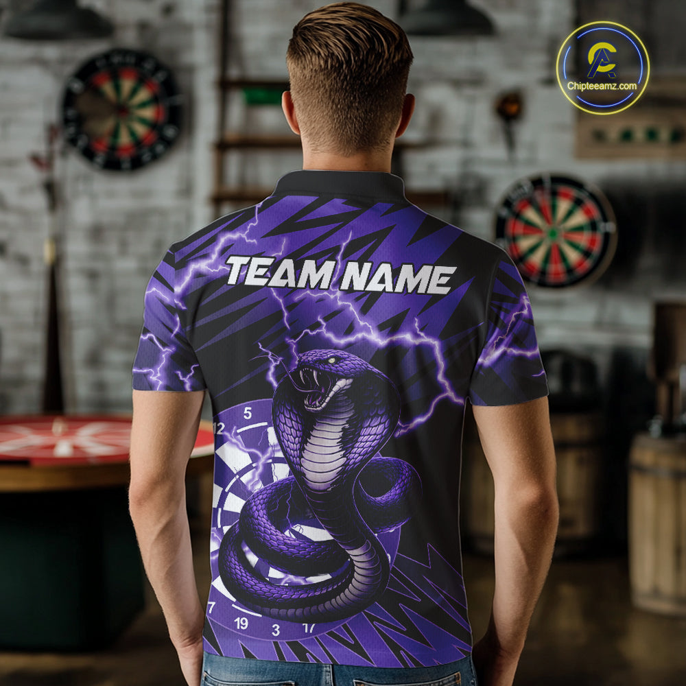 Custom Purple Dartboard Cobra Snake Lightning Darts Shirt For Men, Dart Team Jersey Polo & 1/4 Zip TDM6016