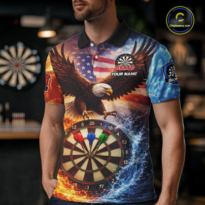 American Flag Eagle Water Fire Darts Shirt For Men Custom Darts Jersey Team Polo & 1/4 Zip TDM6018