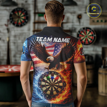 American Flag Eagle Water Fire Darts Shirt For Men Custom Darts Jersey Team Polo & 1/4 Zip TDM6018