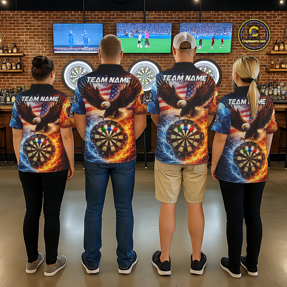 American Flag Eagle Water Fire Darts Shirt For Men Custom Darts Jersey Team Polo & 1/4 Zip TDM6018