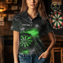 Load image into Gallery viewer, Custom Lightning Flame Green Dart Shirt For Women, Darts Jersey Pocket Option TDM6021