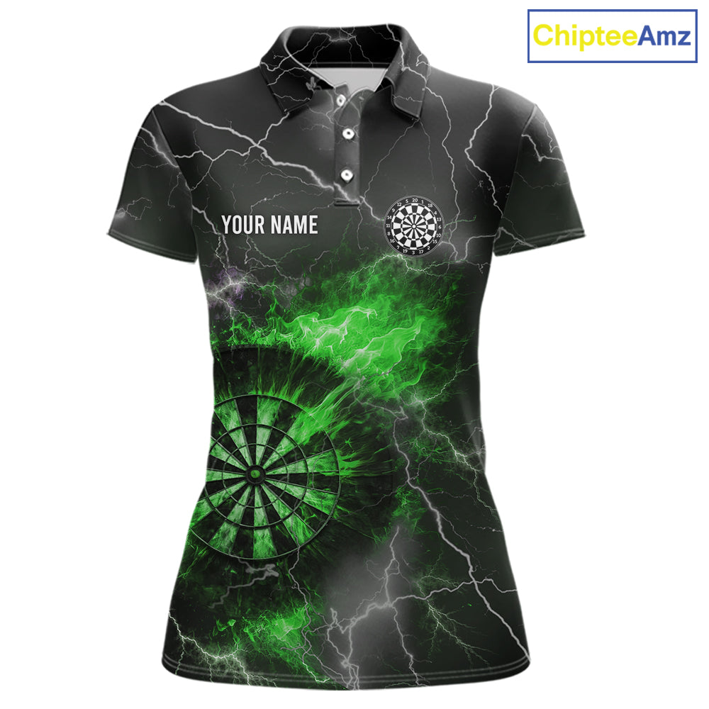 Custom Lightning Flame Green Dart Shirt For Women, Darts Jersey Pocket Option TDM6021