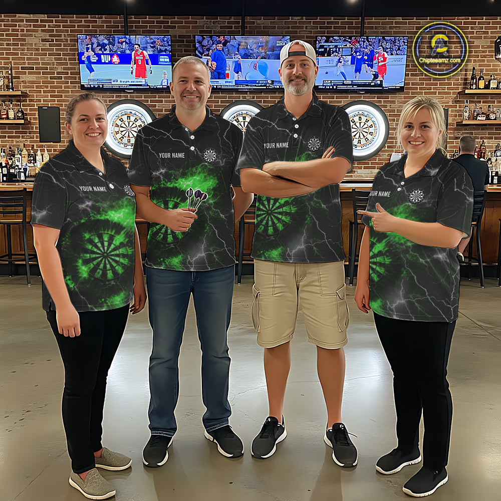 Custom Lightning Flame Green Dart Shirt For Men, Darts Jersey Pocket Option TDM6021