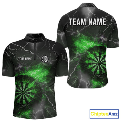 Custom Lightning Flame Green Dart Shirt For Men, Darts Jersey Pocket Option TDM6021