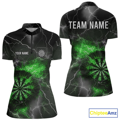Custom Lightning Flame Green Dart Shirt For Women, Darts Jersey Pocket Option TDM6021