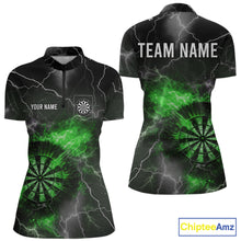 Load image into Gallery viewer, Custom Lightning Flame Green Dart Shirt For Women, Darts Jersey Pocket Option TDM6021