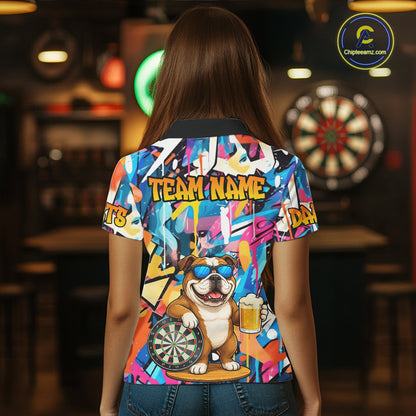 Funny Bulldog Colorful Graffiti Darts Shirt For Women Custom Darts Team Jersey Polo & 1/4 Zip TDM6464