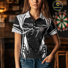 Load image into Gallery viewer, Personalized Thunder Lightning Dart Jersey For Women, Black White Darts Team Shirt Polo &amp; 1/4 Zip TDM4123