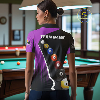 Personalized Purple Black Billiard Shirt For Women Custom Funny Pool Balls Team Jersey Polo & 1/4 Zip TDM4498