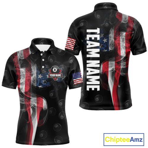 Personalized Vintage Smoke US Flag Billiard Shirts For Men, 8 Ball Pool Patriotic Billiard Jerseys TDM4731