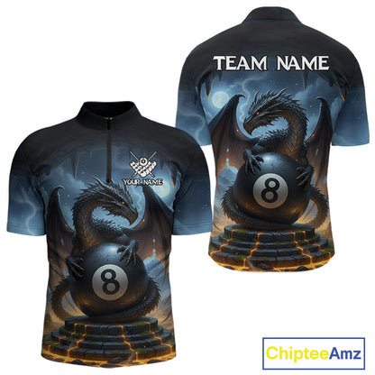 Custom Dragon Billiard Shirt For Men, 8 Ball Pool Jersey Billiard Team Shirt Polo & Quarter Zip TDM4736