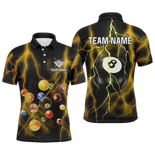 Personalized 8 Ball Pool Thunder Lightning Yellow Version Polo Shirts For Men, Pool League Shirts TDM0285