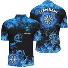 Load image into Gallery viewer, Fire Flame Darts Board Custom Skull Dart Shirts For Men, Grim Reaper  Dart Jerseys | Blue TDM2903